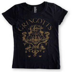 Harry Potter Girls 7/8 Black and Gold Gringotts Wizarding Short Sleeve T-Shirt